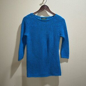 Lauren Ralph Lauren Medium Cobalt Blue Open Stitch Hand Knit Cotton Sweater